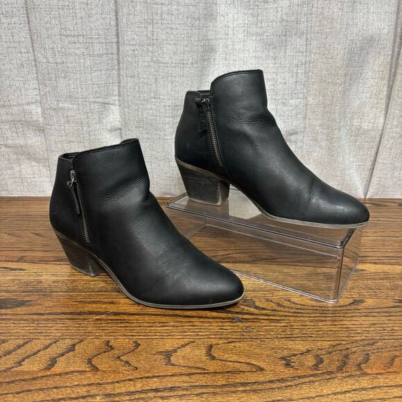 Frye Judith Double Zip Black Leather Ankle Boots Size 8M Stacked Heel Western - Picture 1 of 6